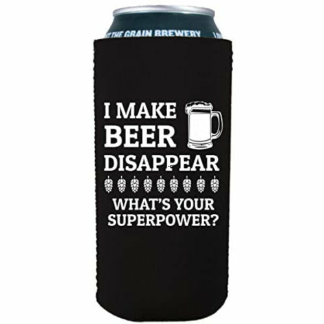 16 oz can koozie with i make beer disappear design 