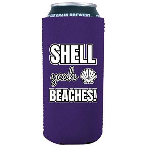 16 oz can koozie with shell yeah beach design