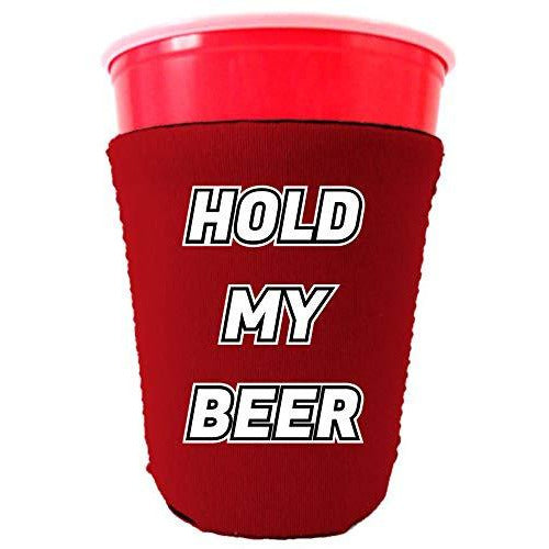 red party cup koozie with hold my beer design 