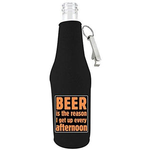 beer bottle koozie with opener with beer is the reason i get up design