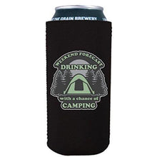 Load image into Gallery viewer, 16 oz can koozie with drinking with a chance of camping design
