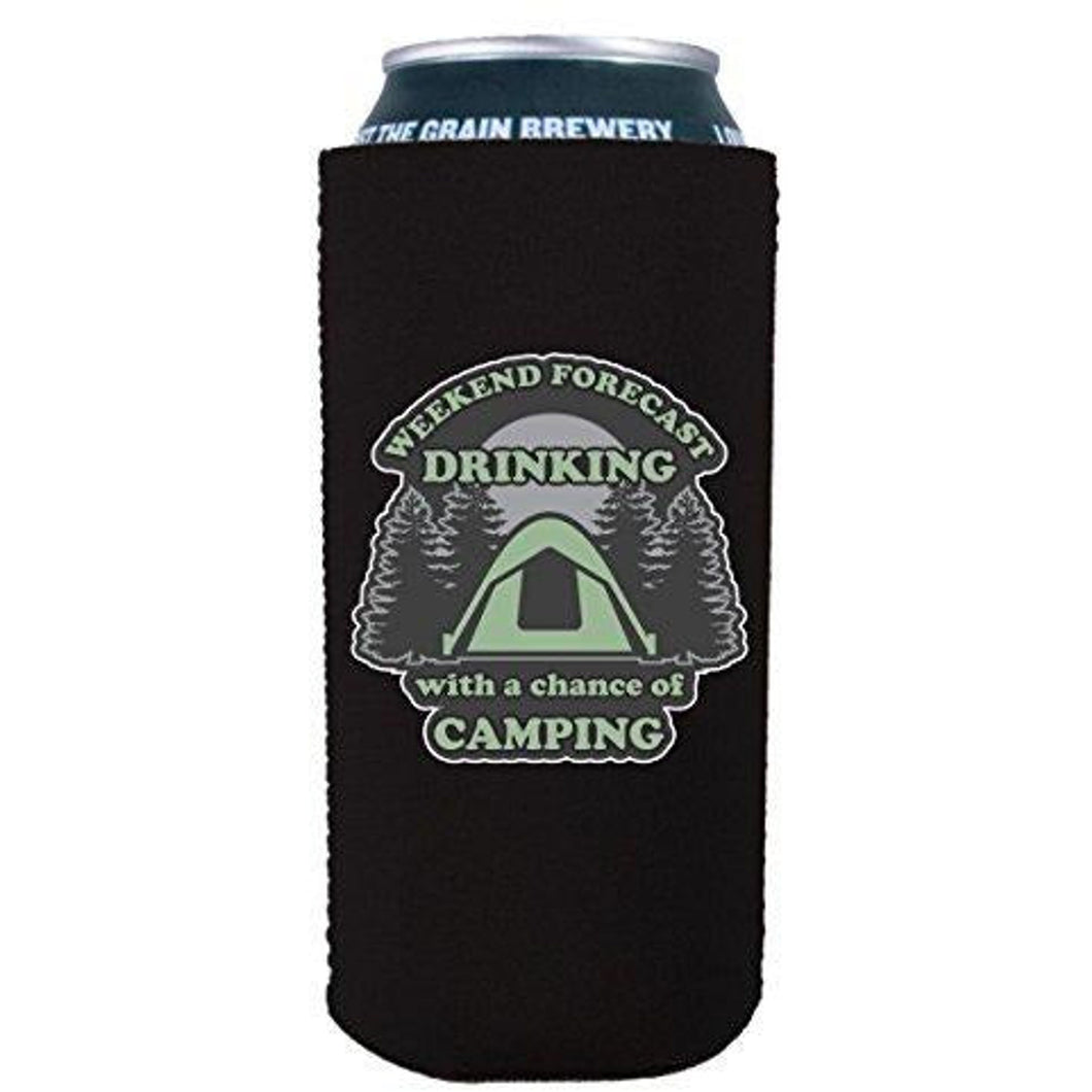 16 oz can koozie with drinking with a chance of camping design