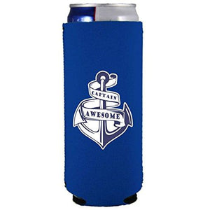 slim can koozie with captain awesome design
