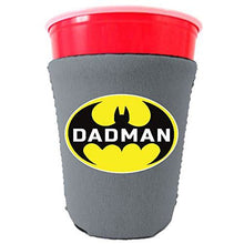 Load image into Gallery viewer, gray party cup koozie with dadman design 
