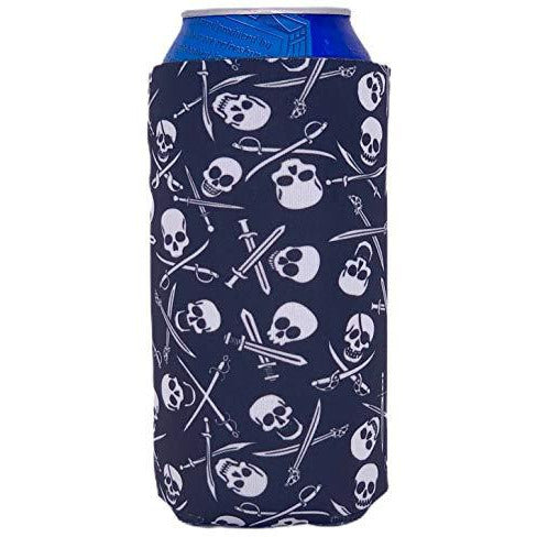 16 oz can koozie with pirate skull and bones pattern design