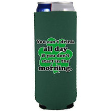 Load image into Gallery viewer, slim can koozie with drink all day design
