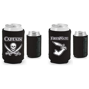 black magnetic can koozies with captain and first mate designs