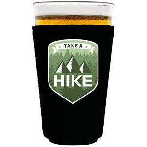 pint glass koozie with take a hike design