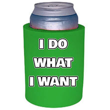 Load image into Gallery viewer, bright green old school thick foam koozie with i do want i want design 
