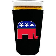 Load image into Gallery viewer, pint glass koozie with republican party elephant design

