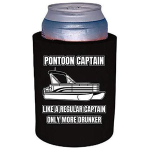 black thick foam old school koozie with "pontoon captain, like a regular captain only more drunker" funny text design