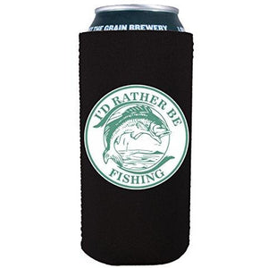 16 oz can koozie with id rather be fishing design