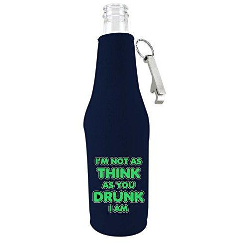 navy blue beer bottle koozie with opener and 