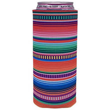 Load image into Gallery viewer, slim can koozie with serape stripes design
