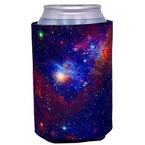 regular can koozie with galaxy space all over print design