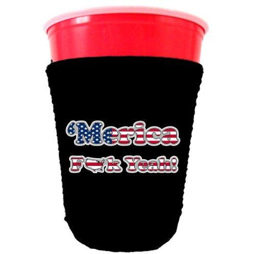 black party cup koozie with merica fuck yeah design 