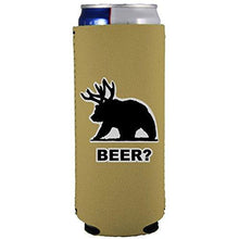 Load image into Gallery viewer, slim can koozie with beer bear design
