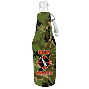 Beer Hunter Zipper Beer Bottle Coolie With Opener