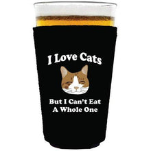 Load image into Gallery viewer, pint glass koozie with i love cats design

