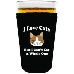 pint glass koozie with i love cats design