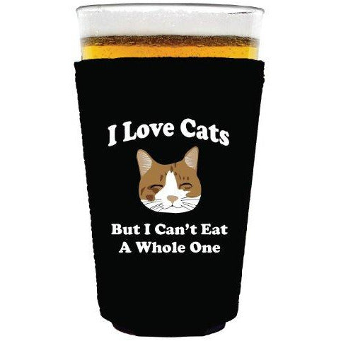 pint glass koozie with i love cats design