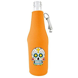 Sugar Skull Beer Bottle Coolie With Opener