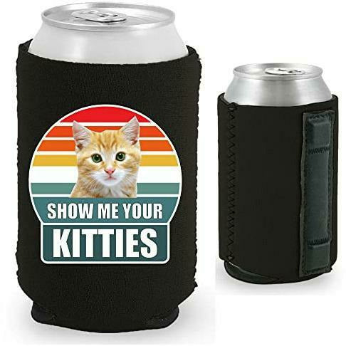Black Magnetic can koozie with show me your kitties