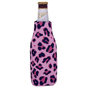 Leopard Print zipper Beer Bottle koozie design 