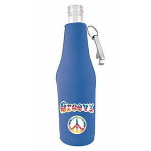 Groovy Peace Hippie Beer Bottle Coolie w/Opener