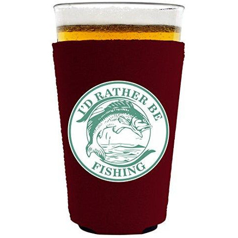 pint glass koozie with id rather be fishing design