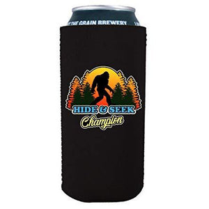 16oz can koozie with bigfoot hide and seek champion funny design