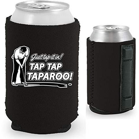 black magnetic can koozie with just tap it in taparoo funny golf design