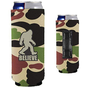 camo magnetic slim can with funny bigfoot believe design
