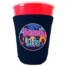 Load image into Gallery viewer, party cup koozie with beach life design
