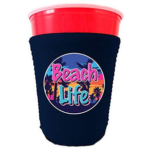 party cup koozie with beach life design