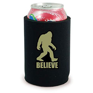 full bottom can koozie with bigfoot believe design