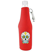 Load image into Gallery viewer, Sugar Skull Beer Bottle Coolie With Opener
