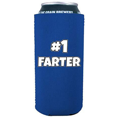 16oz can koozie with number one farter printed design