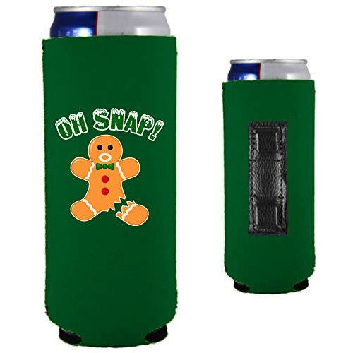 green magnetic slim can with funny oh snap gingerbread man with broken leg design