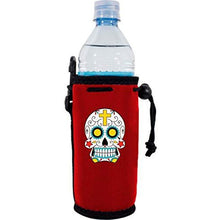 Load image into Gallery viewer, red water bottle koozie with sugar skull graphic design
