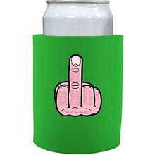 Load image into Gallery viewer, bright green old school thick foam koozie with middle finger design 
