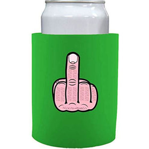 bright green old school thick foam koozie with middle finger design 