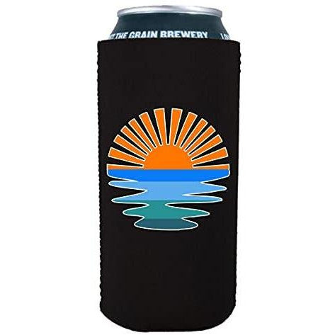 16 oz can koozie with retro sunset design 
