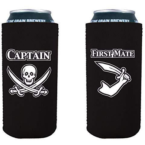 16 oz can koozies with captain and first mate design 