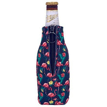 Load image into Gallery viewer, Flamingo Pattern zipper beer bottle koozie design 
