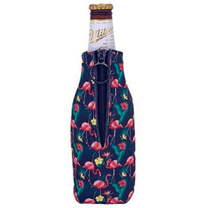 Flamingo Pattern zipper beer bottle koozie design 