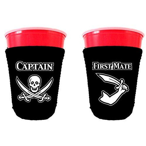 black party cup koozie with captain and first mate design 