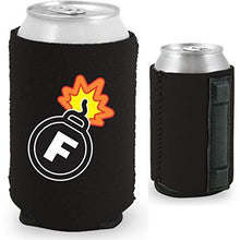Load image into Gallery viewer, black magnetic can koozie with f bomb funny print design
