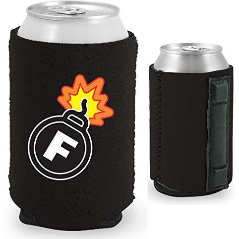 black magnetic can koozie with f bomb funny print design