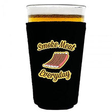 Load image into Gallery viewer, pint glass koozie with smoke meat everyday design
